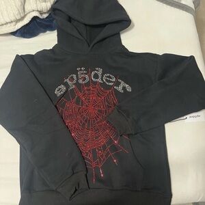 Spyder Black Hoodie with Red Web Design
